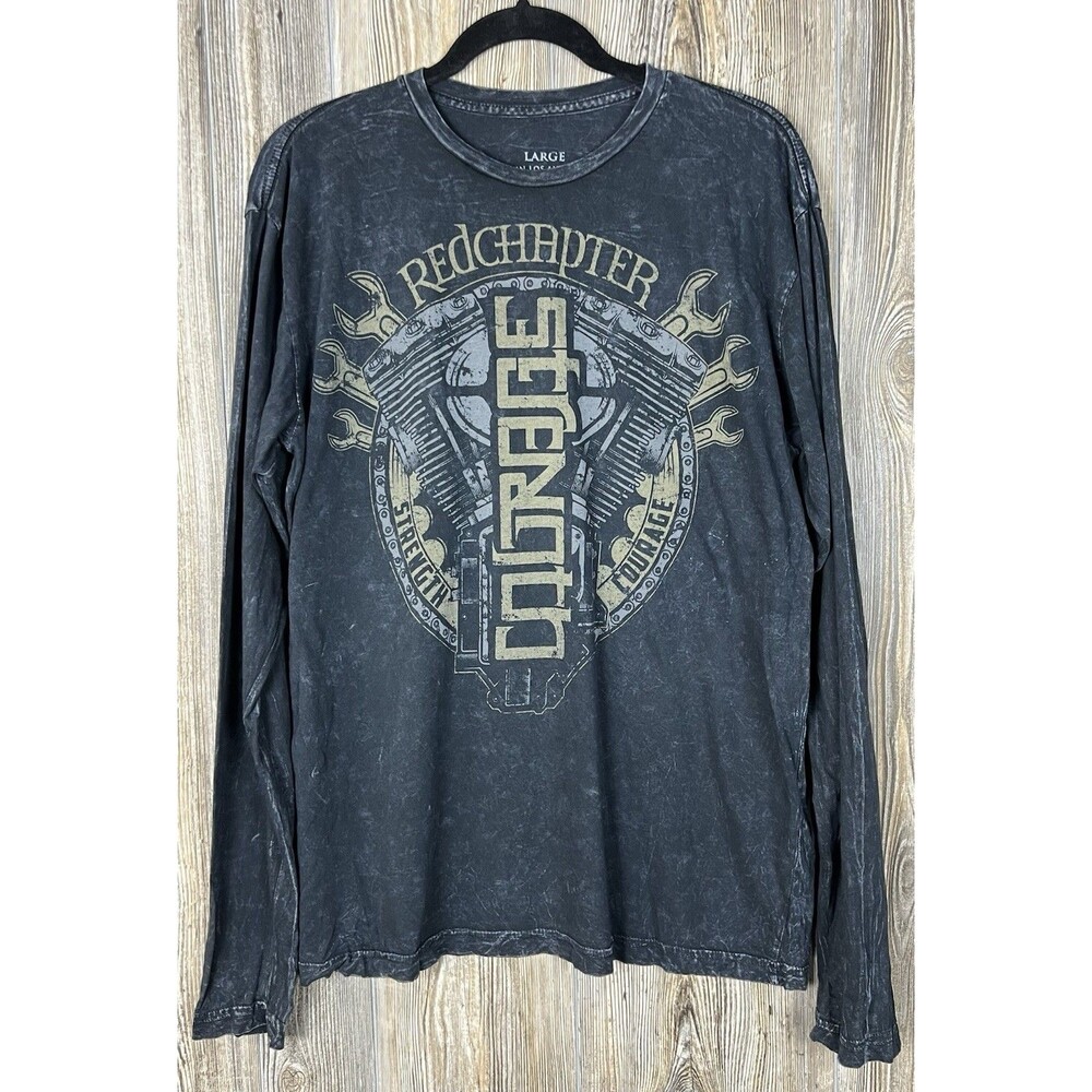 Red Chapter Men's L T-Shirt Tee Strength Courage‎ Graphic Rock Biker Grunge Y2K